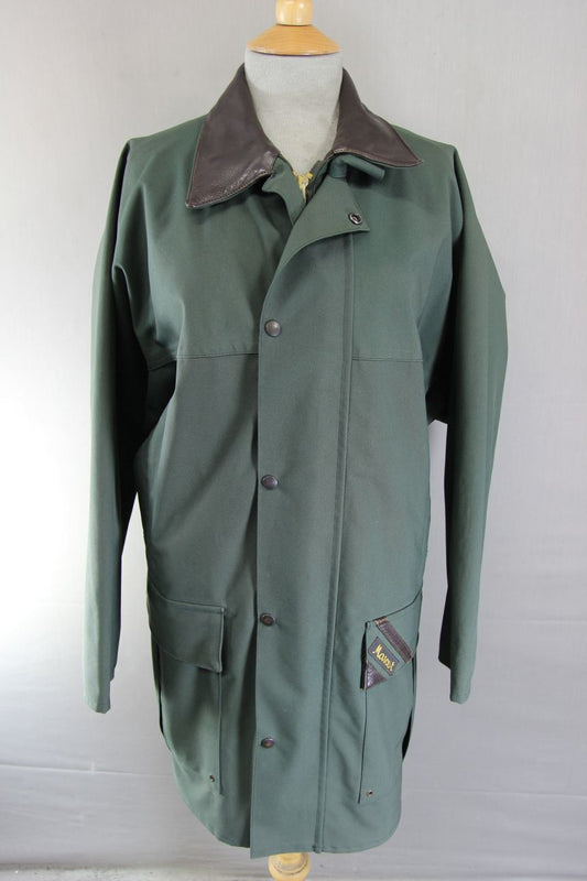 MASCOT 'TAMAR' BRITISH MADE LEATHER TRIMMED GREEN WATERPROOF COAT LARGE/44 INCH