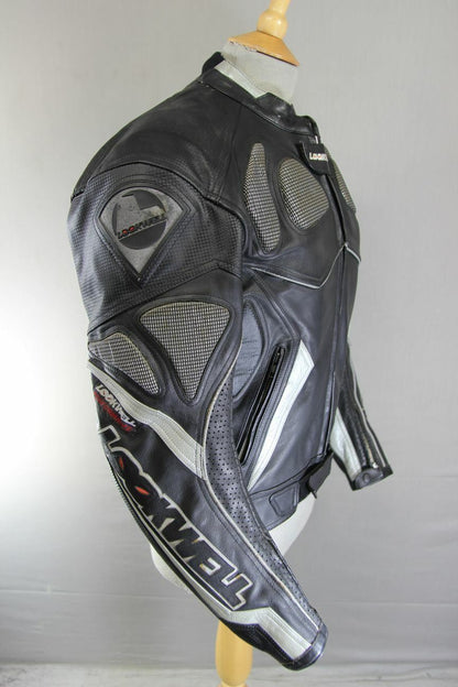 LOOKWELL BLACK & SILVER LEATHER BIKER JACKET WITH CE ARMOUR & THERMAL LINING 38"