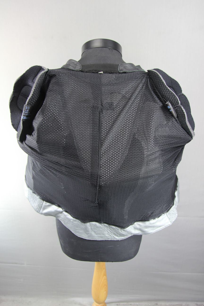 TEXPORT BLACK, SILVER & WHITE LEATHER BIKER JACKET + CE ARMOUR & RACE HUMP 40IN
