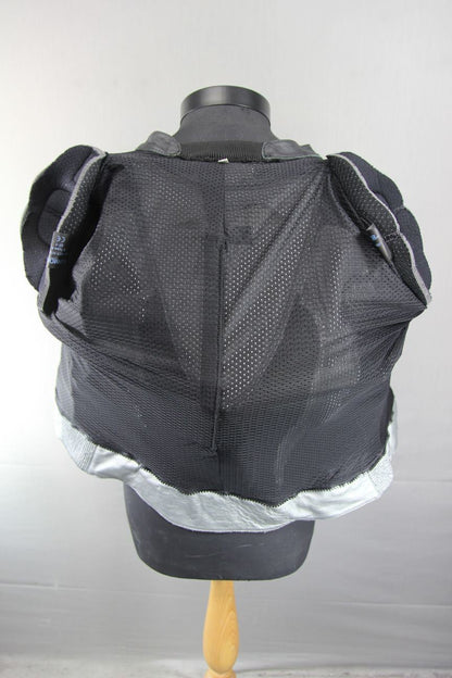 TEXPORT BLACK, SILVER & WHITE LEATHER BIKER JACKET + CE ARMOUR & RACE HUMP 40IN