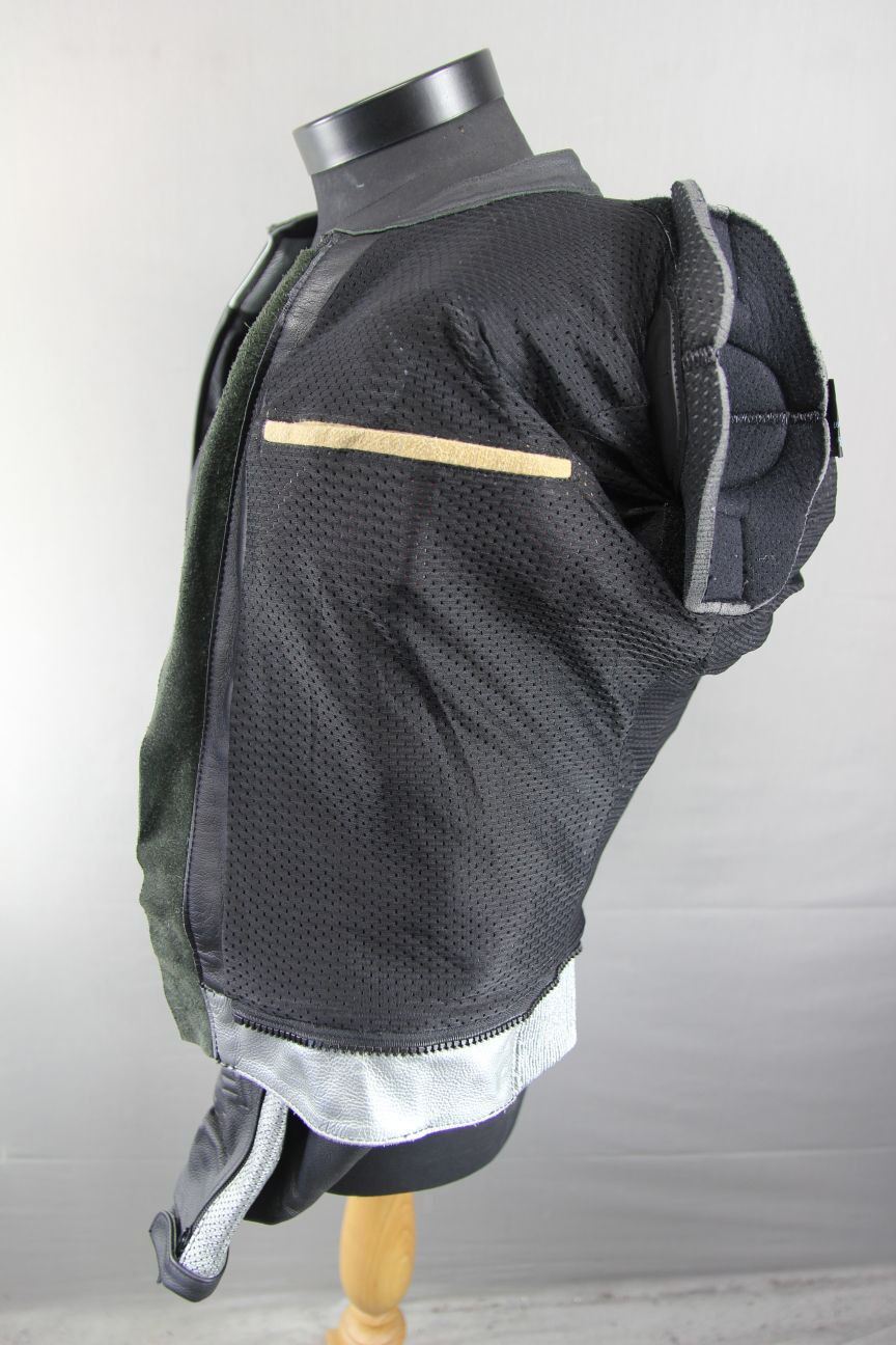 TEXPORT BLACK, SILVER & WHITE LEATHER BIKER JACKET + CE ARMOUR & RACE HUMP 40IN