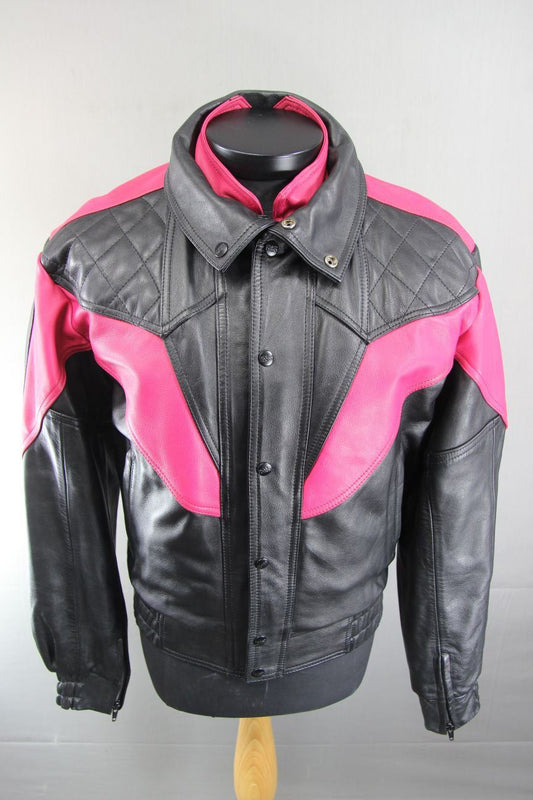 SUPERB IXS BLACK & PINK LEATHER BIKER JACKET 40 INCH