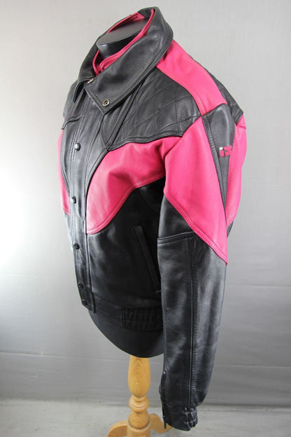 SUPERB IXS BLACK & PINK LEATHER BIKER JACKET 40 INCH