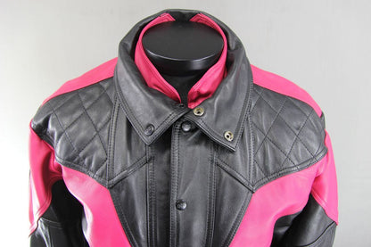 SUPERB IXS BLACK & PINK LEATHER BIKER JACKET 40 INCH