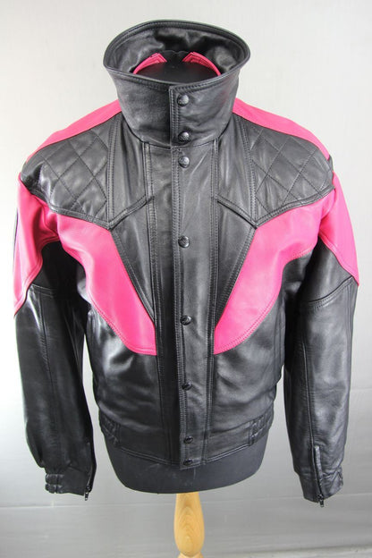 SUPERB IXS BLACK & PINK LEATHER BIKER JACKET 40 INCH