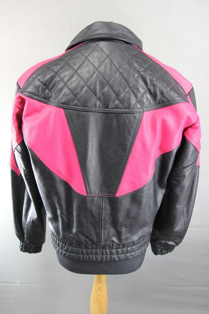 SUPERB IXS BLACK & PINK LEATHER BIKER JACKET 40 INCH