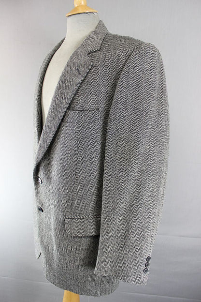 CLASSIC BRITISH MADE JOHN G.HARDY PURE WOOL GREY HERRINGBONE TWEED JACKET 44 IN