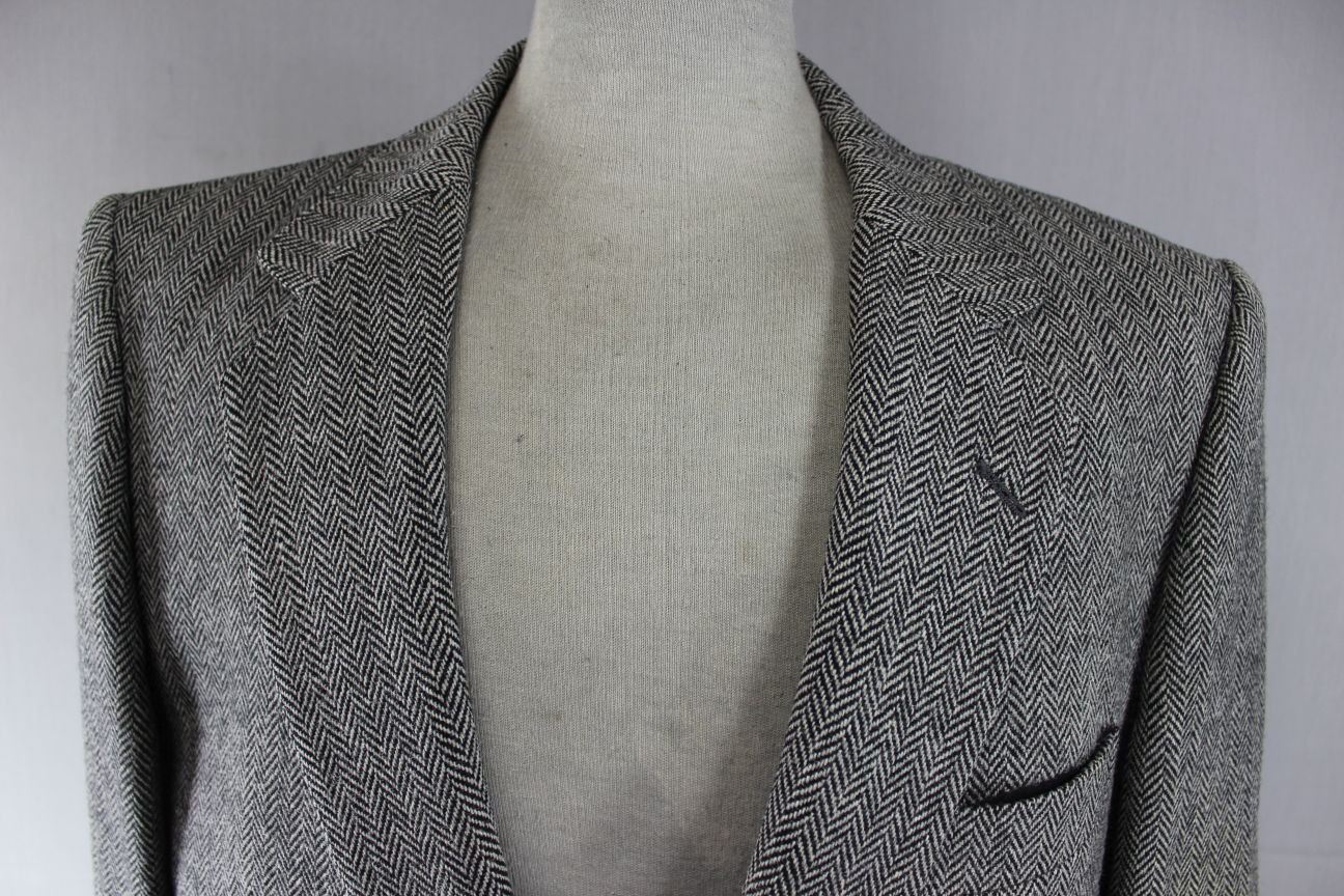 CLASSIC BRITISH MADE JOHN G.HARDY PURE WOOL GREY HERRINGBONE TWEED JACKET 44 IN