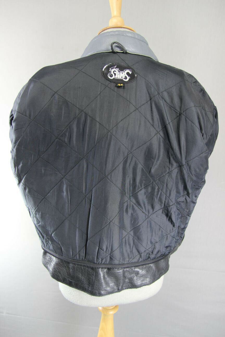 GREY, BLACK, WHITE & RED STIMS LEATHER BIKER JACKET 44 INCH
