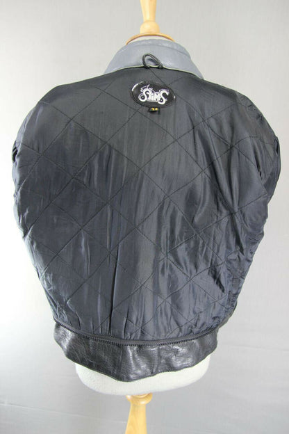 GREY, BLACK, WHITE & RED STIMS LEATHER BIKER JACKET 44 INCH