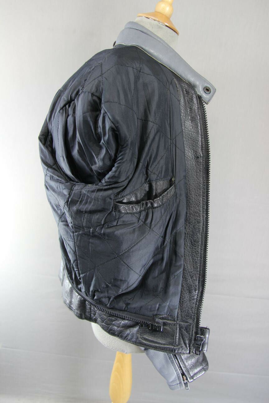 GREY, BLACK, WHITE & RED STIMS LEATHER BIKER JACKET 44 INCH