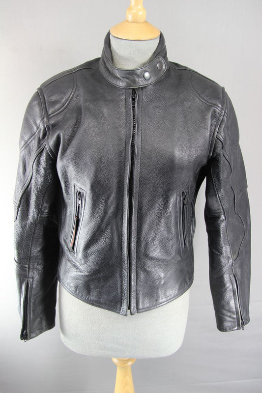 CLASSIC DANNISPORT BLACK LEATHER BIKER JACKET SIZE 12