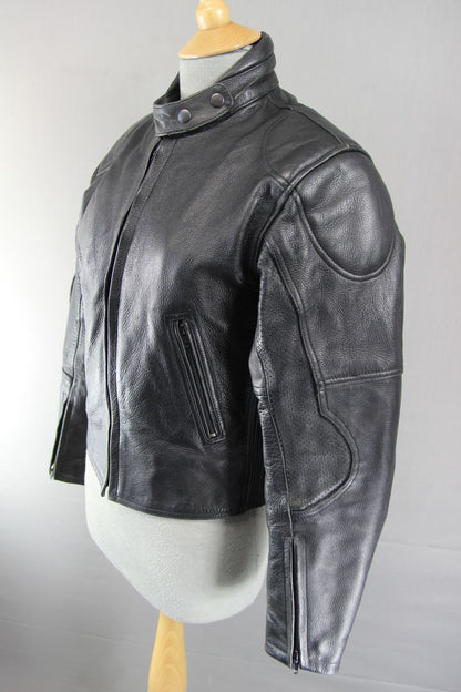 CLASSIC DANNISPORT BLACK LEATHER BIKER JACKET SIZE 12