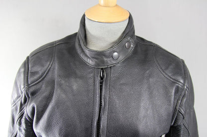 CLASSIC DANNISPORT BLACK LEATHER BIKER JACKET SIZE 12
