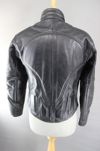 CLASSIC DANNISPORT BLACK LEATHER BIKER JACKET SIZE 12