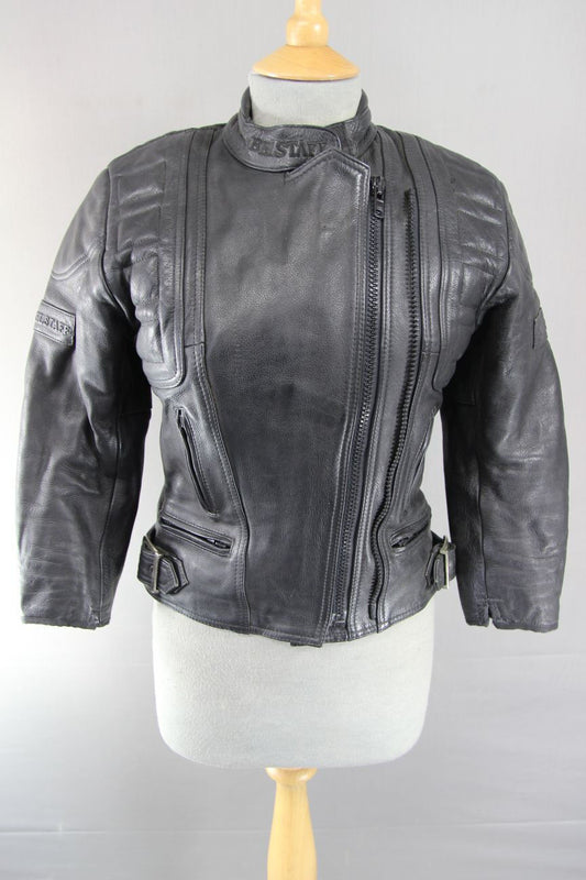 CLASSIC BELSTAFF BLACK LEATHER BIKER JACKET SIZE 10