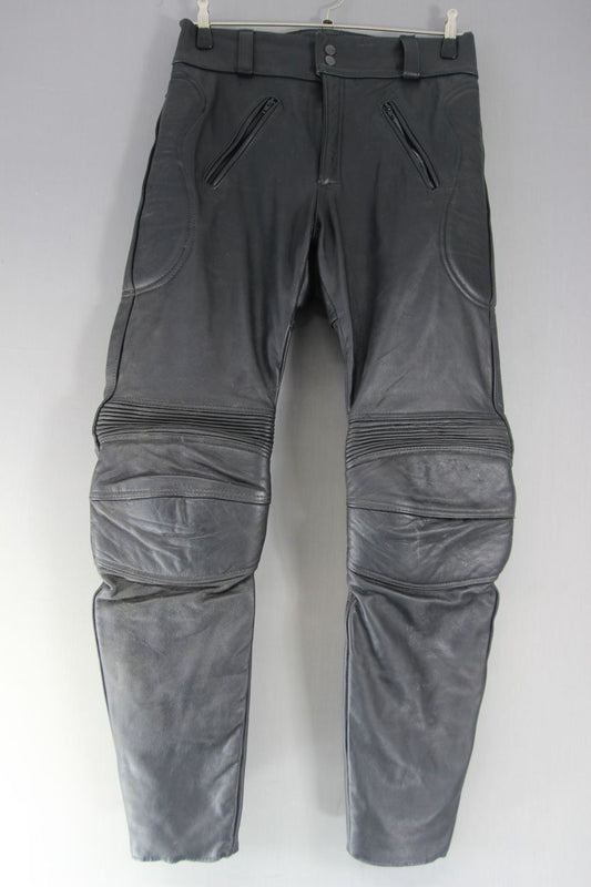 CLASSIC BLACK LEATHER BIKER TROUSERS: WAIST 32 INCHES/INSIDE LEG 31 INCHES