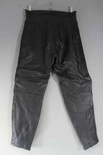 BLACK DYNAMIC LEATHERS COWHIDE BIKER TROUSERS SIZE 16: WAIST 30"/INSIDE LEG 29"