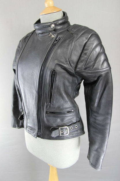 CLASSIC BLACK LEATHER SPORTEX A5 BIKER JACKET: SIZE 14