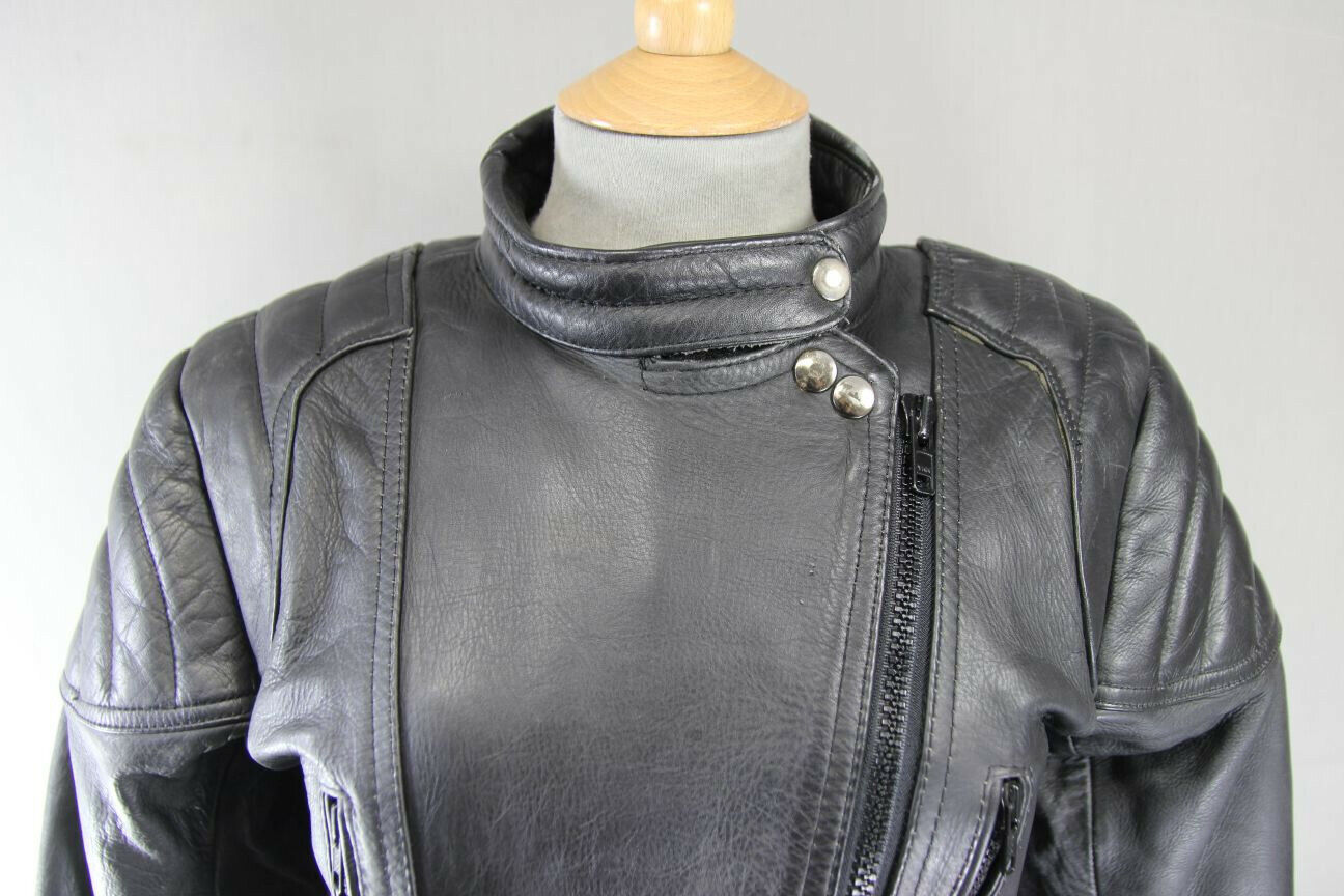 CLASSIC BLACK LEATHER SPORTEX A5 BIKER JACKET: SIZE 14