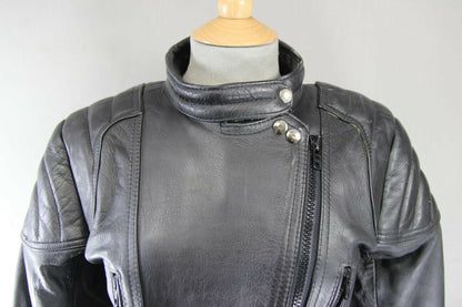 CLASSIC BLACK LEATHER SPORTEX A5 BIKER JACKET: SIZE 14