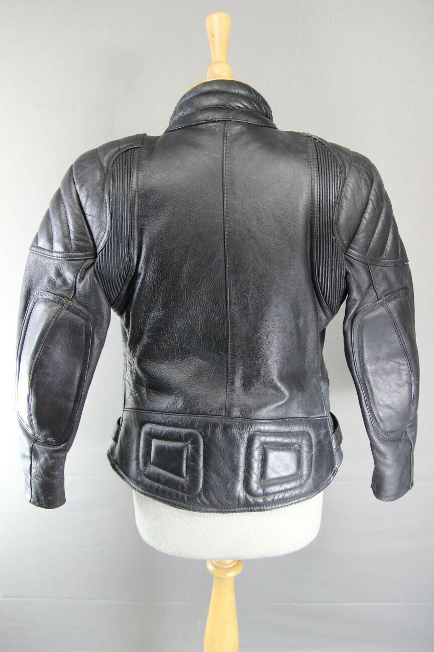 CLASSIC BLACK LEATHER SPORTEX A5 BIKER JACKET: SIZE 14