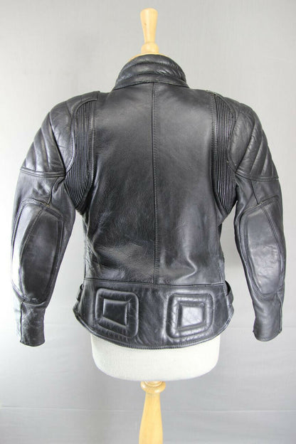 CLASSIC BLACK LEATHER SPORTEX A5 BIKER JACKET: SIZE 14