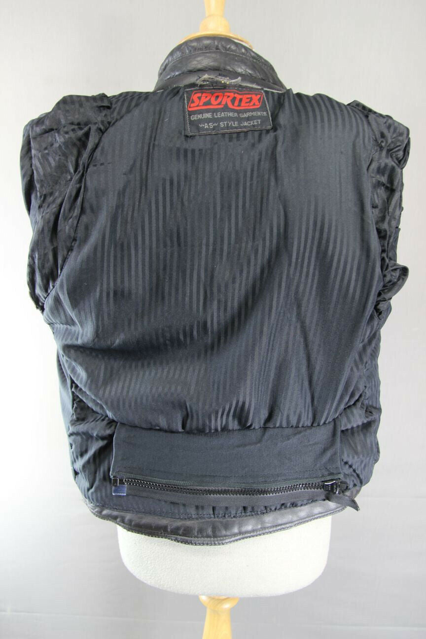 CLASSIC BLACK LEATHER SPORTEX A5 BIKER JACKET: SIZE 14