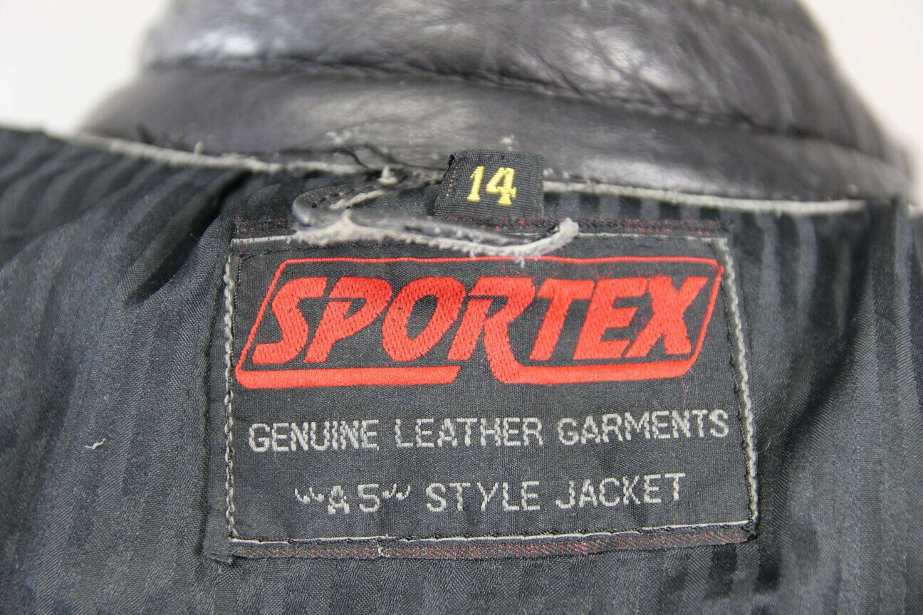 CLASSIC BLACK LEATHER SPORTEX A5 BIKER JACKET: SIZE 14