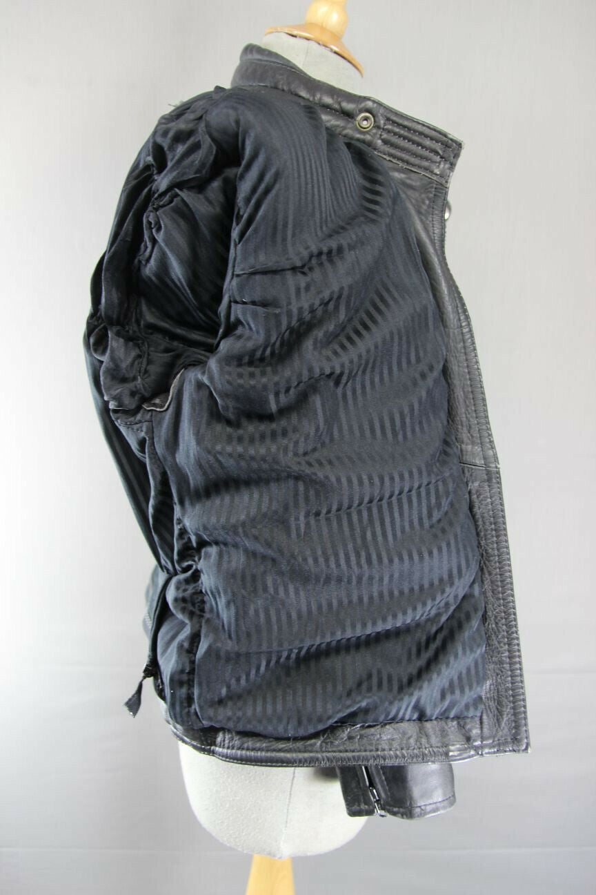 CLASSIC BLACK LEATHER SPORTEX A5 BIKER JACKET: SIZE 14