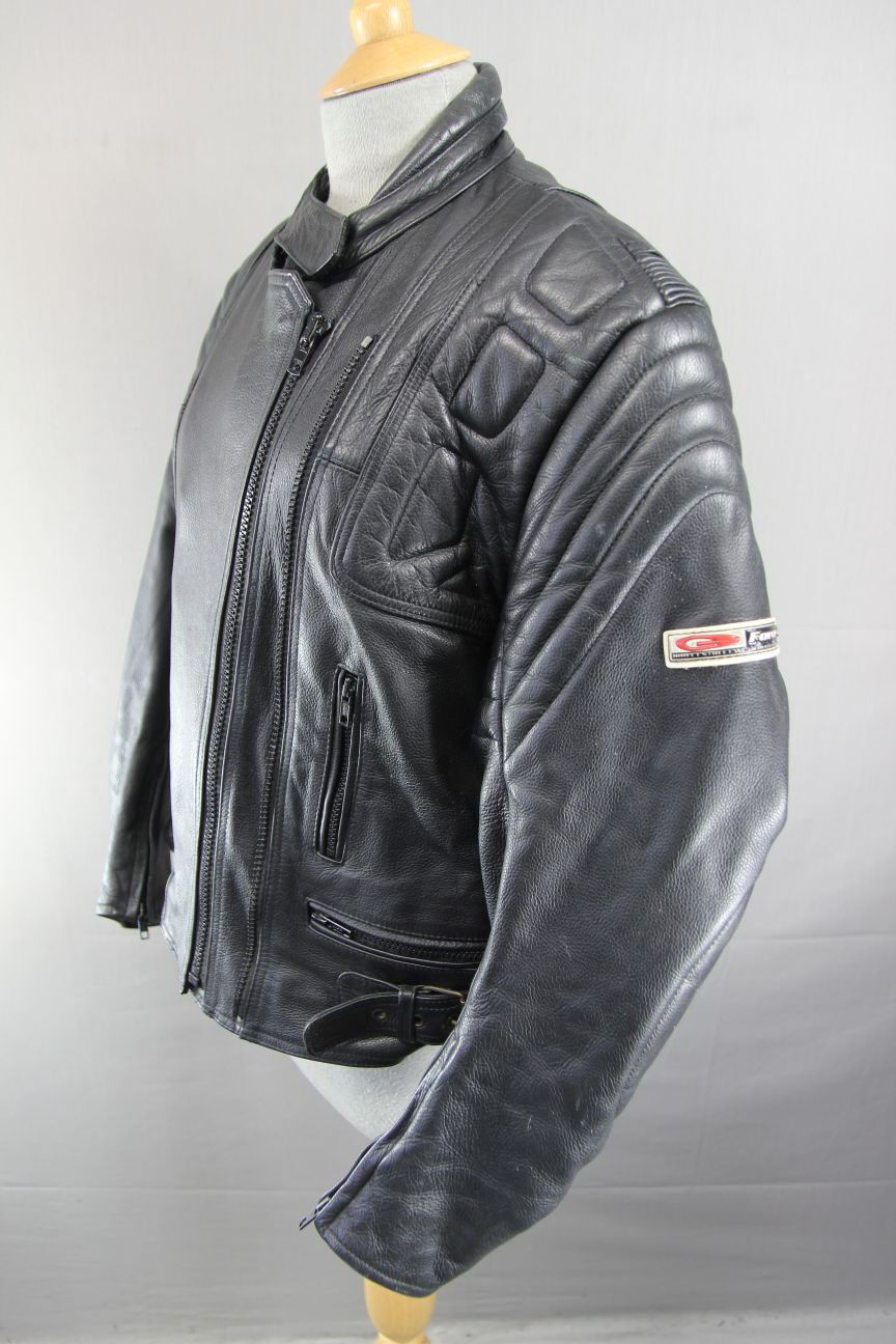 CLASSIC AKITO G FORCE BLACK LEATHER BIKER JACKET SIZE 14