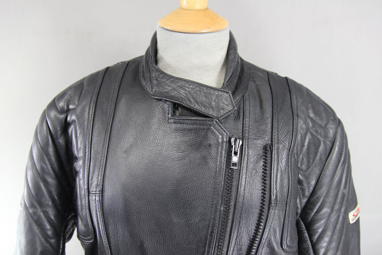 CLASSIC AKITO G FORCE BLACK LEATHER BIKER JACKET SIZE 14