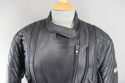 CLASSIC AKITO G FORCE BLACK LEATHER BIKER JACKET SIZE 14