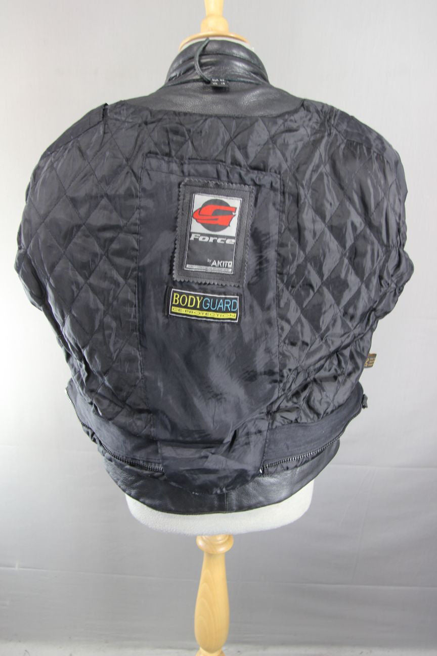 CLASSIC AKITO G FORCE BLACK LEATHER BIKER JACKET SIZE 14