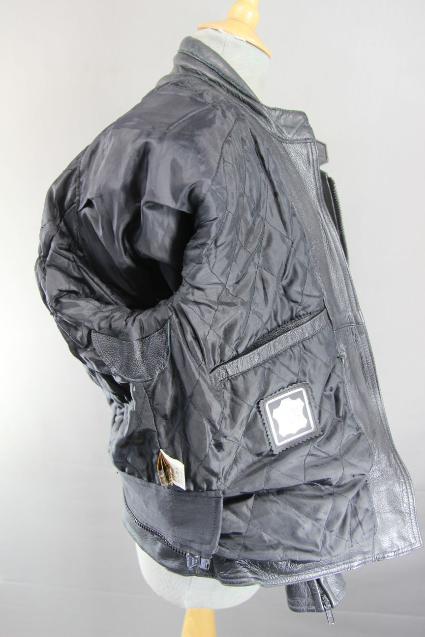 CLASSIC AKITO G FORCE BLACK LEATHER BIKER JACKET SIZE 14
