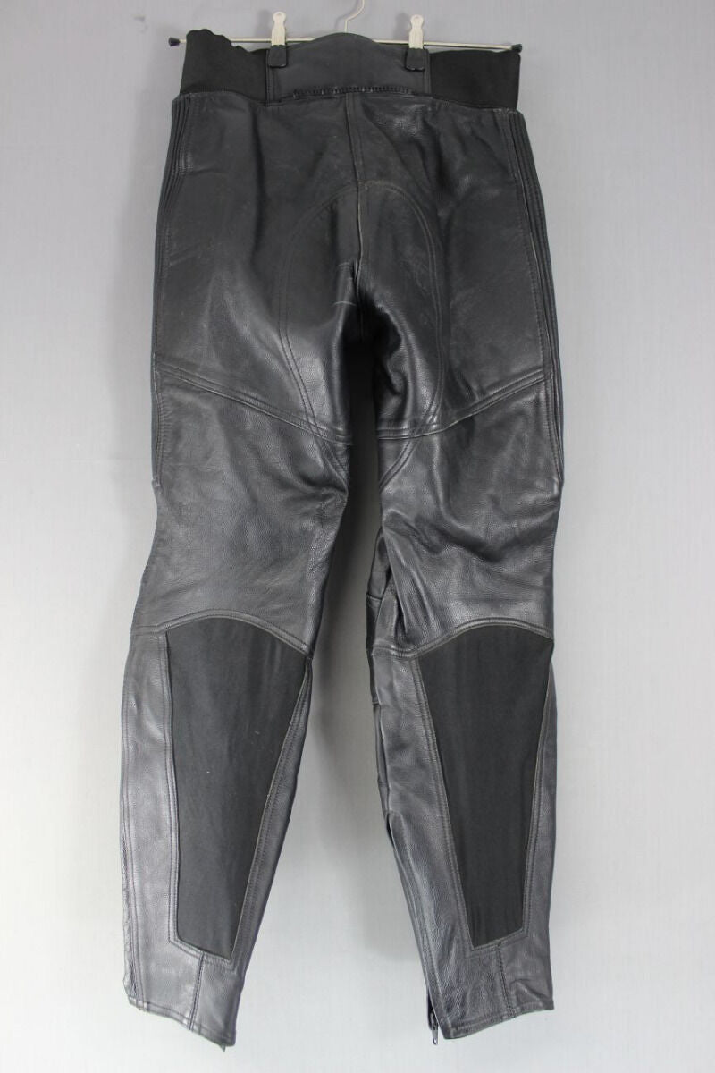 ASHMAN BLACK COWHIDE LEATHER BIKER TROUSERS SIZE 12 - WAIST 30IN/INSIDE LEG 30IN
