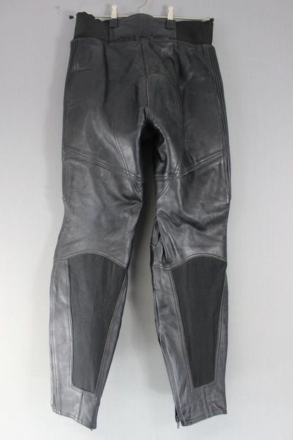 ASHMAN BLACK COWHIDE LEATHER BIKER TROUSERS SIZE 12 - WAIST 30IN/INSIDE LEG 30IN