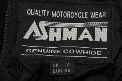 ASHMAN BLACK COWHIDE LEATHER BIKER TROUSERS SIZE 12 - WAIST 30IN/INSIDE LEG 30IN