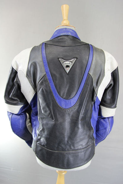 BUFFALO BLACK, SILVER, BLUE & WHITE LEATHER BIKER JACKET WITH CE ARMOUR 40 INCH