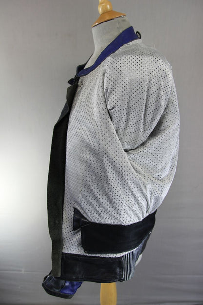 BUFFALO BLACK, SILVER, BLUE & WHITE LEATHER BIKER JACKET WITH CE ARMOUR 40 INCH