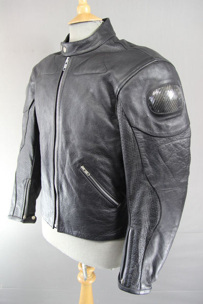 CLASSIC JUST BIKERS BLACK LEATHER BIKER JACKET WITH REMOVABLE PROTECTORS 40 INCH