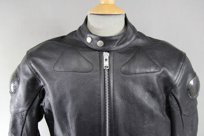 CLASSIC JUST BIKERS BLACK LEATHER BIKER JACKET WITH REMOVABLE PROTECTORS 40 INCH