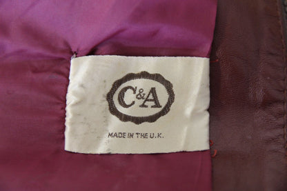 VINTAGE 1970'S BRITISH MADE C&A RED/BROWN CLASSIC LEATHER JACKET: SIZE 16/40 IN