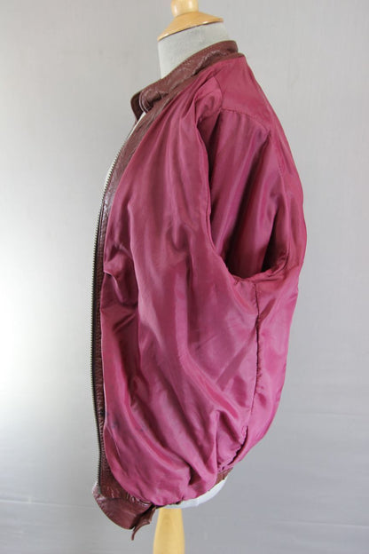 VINTAGE 1970'S BRITISH MADE C&A RED/BROWN CLASSIC LEATHER JACKET: SIZE 16/40 IN