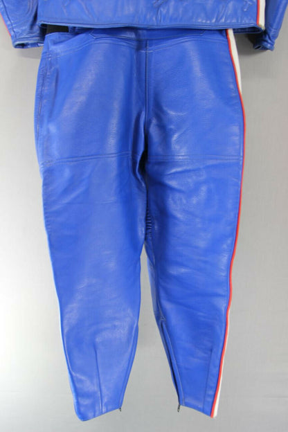 VINTAGE BLUE SWIFT LEATHERS OF NORTHAMPTON 2 PIECE BIKER SUIT CHEST 40/WAIST 32"