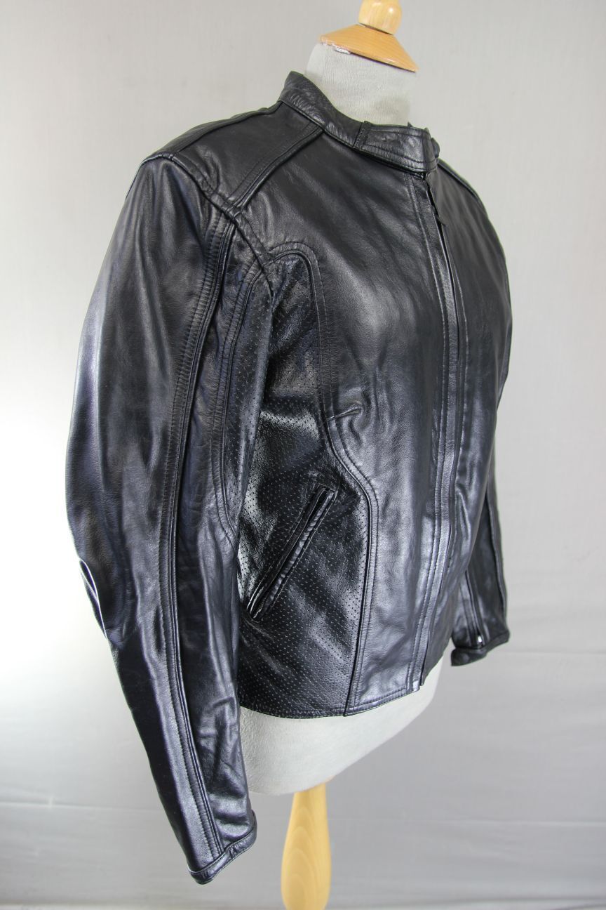 FRANK THOMAS LADY RIDER BLACK LEATHER BIKER JACKET WITH THERMAL LINING: SIZE 14