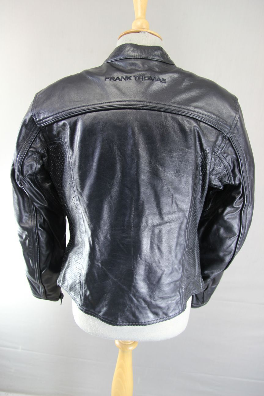 FRANK THOMAS LADY RIDER BLACK LEATHER BIKER JACKET WITH THERMAL LINING: SIZE 14