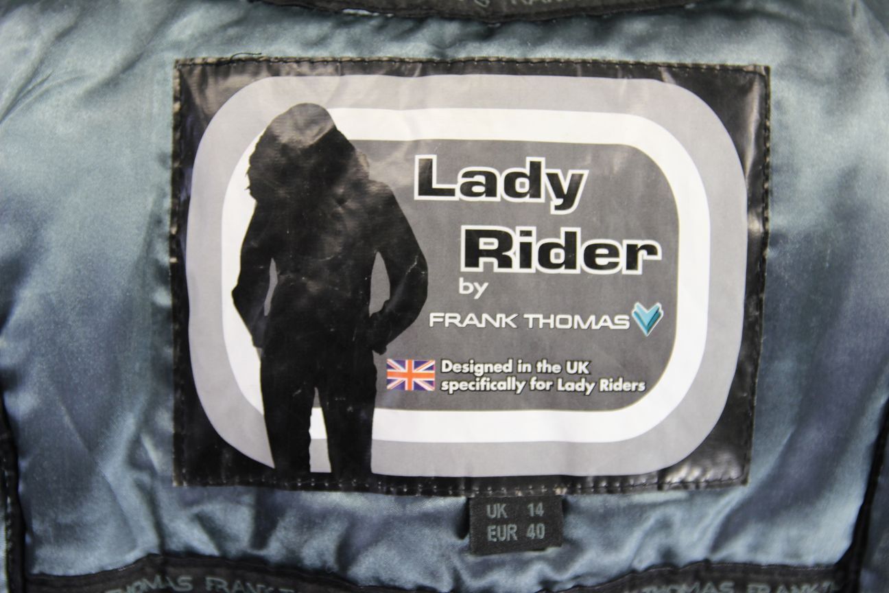 FRANK THOMAS LADY RIDER BLACK LEATHER BIKER JACKET WITH THERMAL LINING: SIZE 14