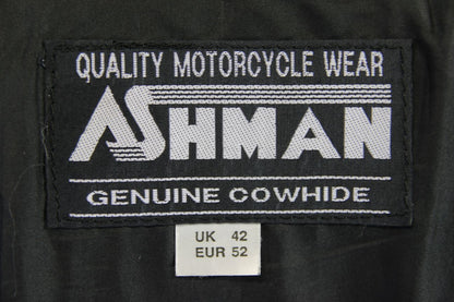 ASHMAN BLACK COWHIDE LEATHER BIKER JACKET + BACK/SHOULDER/ELBOW PROTECTORS 42 IN