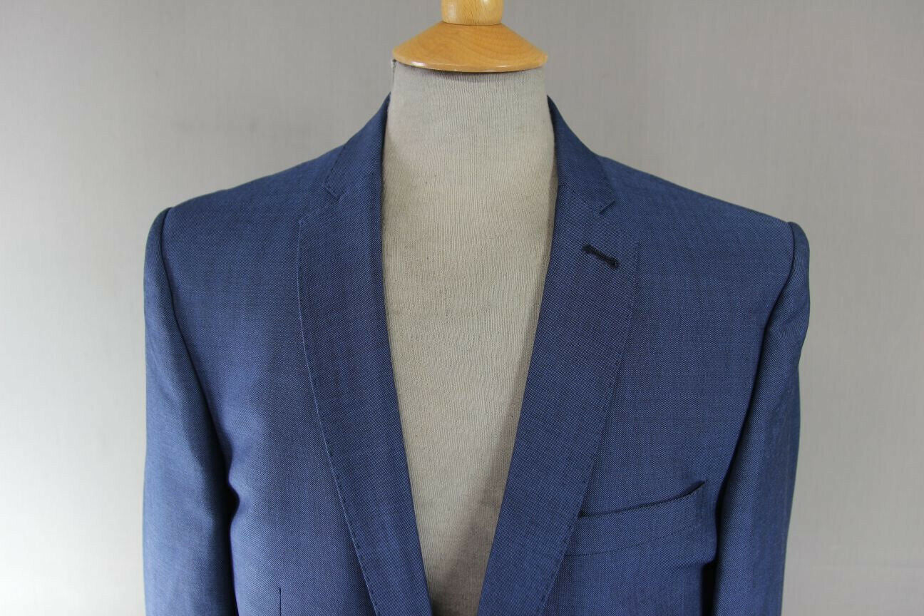 BRAND NEW WOOL RICH BLEND BLUE JACKET: 40 INCH CHEST (LONG FIT)
